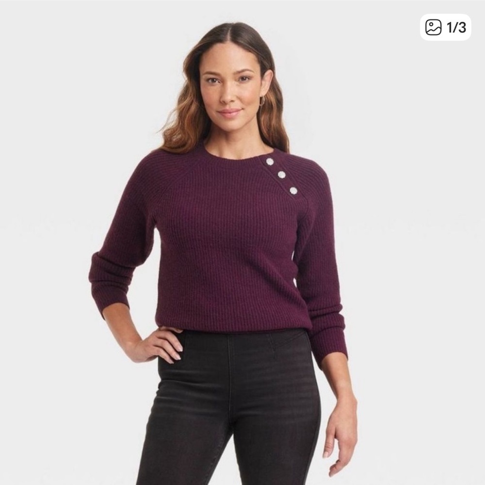 Knox Rose Purple Button-Detail Sweater